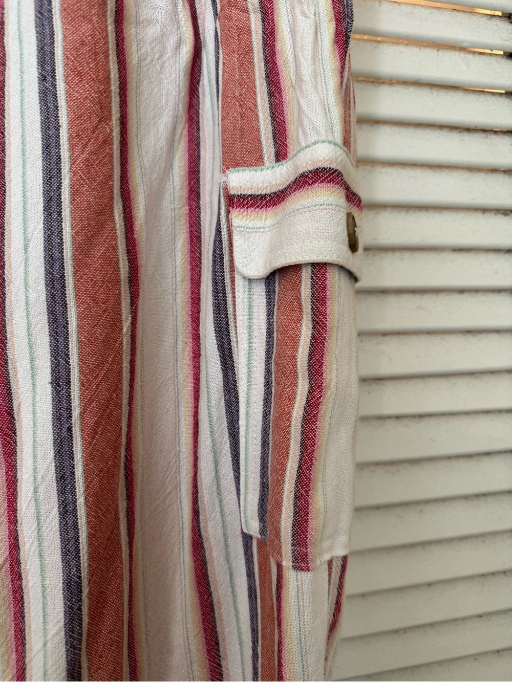 Striped Drawstring Pants in Cream with Rust and Blue - Picture 5 of 9